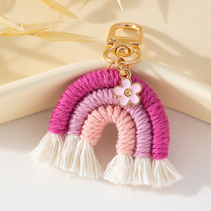 Làm bằng tay Móc Chìa Khóa Boho Tua macrame Keychain cầu vồng cô gái điện thoại quyến rũ túi Mặt Dây Chuyền Tua vòng chìa khóa dệt cầu vồng Keychain - Product Image 5