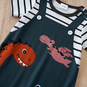 Combinaison <span class=keywords><strong>bébé</strong></span> <span class=keywords><strong>garçon</strong></span> à manches courtes, motif dinosaure mignon, rayée, pour nouveau-né, production en petites séries - Product Image 4