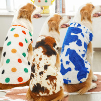Rompi Anjing Bulu Hangat Poliester Motif Kartun Jaket Hewan Peliharaan dengan D-Ring Pakaian Musim Dingin untuk Anjing Sedang dan Besar