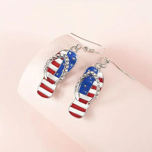 Orecchini a Forma di Infradito con Bandiera Americana, Placcati in Argento, in Lega di Zinco, Stile Casual Sportivo da Donna con Cristalli e Strass - Product Image 4