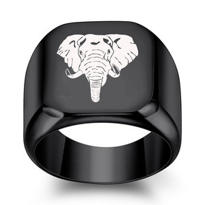 Elephant Laser Engraved Stainless Steel <b>Ring</b> 18mm Square Men's Fashion Jewelry Gift - Product Image 4