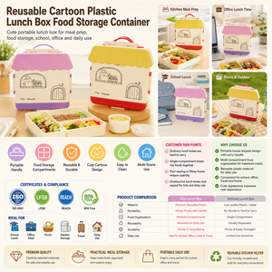 Boîte à lunch personnalisée avec logo, simple, sans BPA, réutilisable, en plastique, anti-fuite, grande capacité, OEM ODM, conteneur de stockage alimentaire - Product Image 1