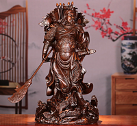 Statue de Guan Gong en résine finition bronze vintage sur socle ondulé, écologique, peinte à la main, décoration d'intérieur, sculpture