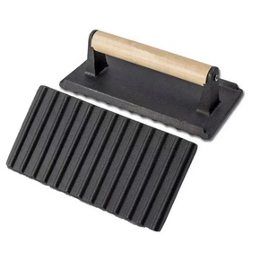 High Quality Sustainable Cast Iron Burger Press with Wooden Handle Meat Press for Hamburgers Steak <b>Griddles</b> - Product Image 4