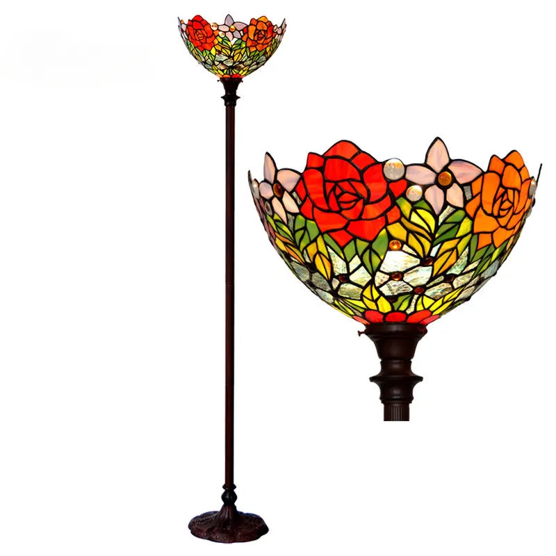 Tiffany Floor Lamp Retro Living Room Light in The Bedroom Rose Warm Colored Glass Lamp