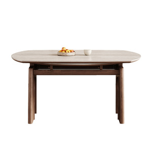 Ensemble table et chaises extensible en bois massif style vintage 120/130/150cm pour salle à manger - Product Image 2