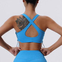 Soutien-gorge de sport effet seconde peau avec cordon de serrage latéral et fronces pour femme, maintien élevé, antichoc, débardeur de yoga, évacuation de l'humidité, vêtement de sport court pour la gym