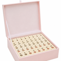 Boîte de rangement pour Mahjong en cuir PU rose mat avec logo personnalisé OEM, intérieur en velours, portable, pour organiser les tuiles de Mahjong