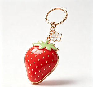 Strawberry Metal Key Chain Enamel <b>Keyring</b> Gold Tone Fruit Pendant Bag <b>Charm</b> Gift Accessory - Product Image 1