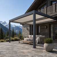 Pergola bioclimatique autoportante JIAKE en aluminium gris foncé avec toit à lames orientables pour villa, patio et station de villégiature en montagne