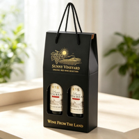 Boîte cadeau en papier kraft de qualité supérieure pour whisky et vin, 2 bouteilles, avec poignée, logo personnalisé, emballage réutilisable, vente en gros