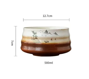 أواني فخارية مُزينة يدوياً صناعة يدوية وعاء ماتشا الياباني مزين بطلاء سيراميك ماتشا وشاوان