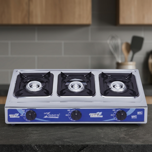 Table de cuisson au gaz portable en acier inoxydable à 3 brûleurs avec commande par bouton et allumage piézoélectrique pour usage domestique - Product Image 2