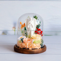 Rose éternelle en gros sous cloche en verre, statue d'ange, cadeaux de roses éternelles, fleur décorative pour la maison et le bureau
