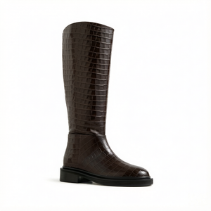 Nouvelles Bottes Montantes Rétro Brillantes Effet Croco pour Femmes Grandes Tailles 34-46, Fermeture Éclair Latérale, <span class=keywords><strong>Plateforme</strong></span>, Coupe Ajustée, Style Équestre Britannique 2026 - Product Image 4