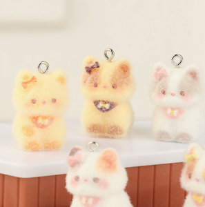 Cute Plush Cat Keychains Set of 6 Soft Fuzzy Animal Charms White Yellow <b>Pink</b> Orange Colors Unisex Toy Decor Gift - Product Image 2