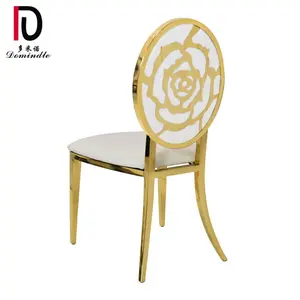Ticari gül çiçek oyma geri altın metal otel yemek sandalyesi