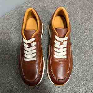 Baskets sportives en cuir marron délavé pour hommes, faites à la main, décontractées, à lacets, confortables, antidérapantes, légères, style streetwear, été - Product Image 3