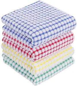 Highly Absorbent Kitchen Towels Low Lint 100% Cotton Dish Towels Check Print Tea Towel