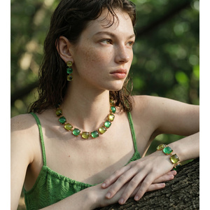 Ensemble de bijoux JINYOU 5780 vintage, bracelet, <span class=keywords><strong>collier</strong></span> et boucles <span class=keywords><strong>d</strong></span>'oreilles en résine carrée plaquée <span class=keywords><strong>or</strong></span>, résistant à l'eau - Product Image 5
