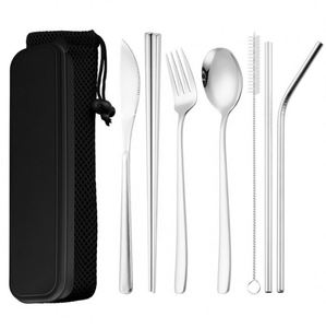Cuchara y Tenedor para Viajes al Aire Libre, Pajitas Reutilizables para Acampar, Juego de Cubiertos Portátiles - Product Image 4