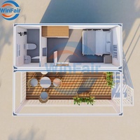 Maisons conteneurs préfabriquées détachables WinFair Japon 20 pieds, 2 chambres, en verre, à faible coût, à vendre, double étage, préfabriquées / Casa Container