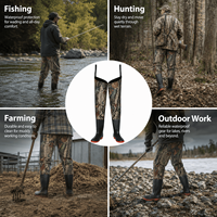 Cuissardes de pêche Senshuo Camo en PVC, hauteur cuisse, avec semelle orange, motif feuillage woodland, pour la chasse au gibier d'eau et la pêche en zone isolée