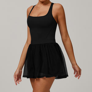Damen Kleidung Gym Kleidung Workout Kleidung Fitness Sets Sport Tennis Rock <span class=keywords><strong>2</strong></span> in 1 Tennis Kleid für Mädchen Mädchen Mesh Röcke - Product Image 2