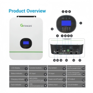 Inversores Solares Híbridos Growatt de Alta Tensión de 3kw, 5kw, 6kw, 10kw y 15kw para Uso Doméstico, Personalizados al por Mayor - Product Image 4