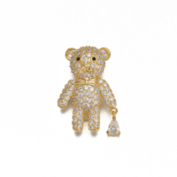 Broche Ours en Peluche Plaqué Or Entièrement Pavée de Cristaux, Bijou Animal Mignon avec Breloque Goutte d'Eau, Accessoire de Fête pour Femmes et Filles