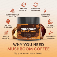 Poudre de café aux champignons fonctionnels de marque privée, poudre végétale avec probiotiques de champignons pour favoriser le soutien digestif et la santé intestinale