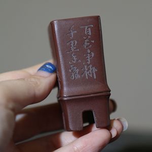 Maceta de bonsái hecha a mano de arcilla morada, maceta pequeña de cerámica tallada con diseño de bambú, maceta pequeña para plantas de interior - Product Image 1