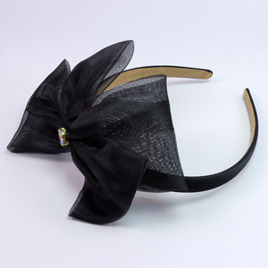 Bandeau élégant en organza avec nœud et <span class=keywords><strong>centre</strong></span> en cristal, bandeau léger en ruban transparent pour femmes et filles - Product Image 2