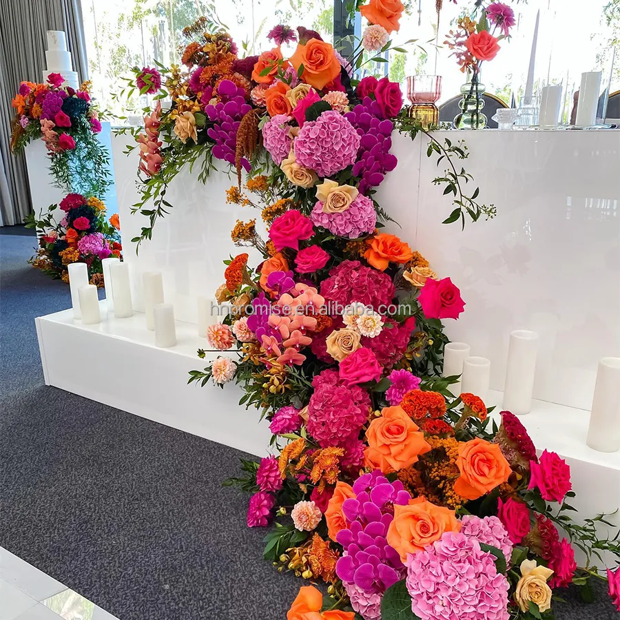 वादा कृत्रिम फूल धावक शादी की सजावट के लिए फूलों की पंक्ति