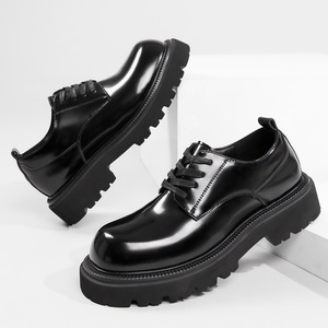Mocassins pour hommes tendance et décontractés à bout pointu en cuir véritable, pour le bureau et les affaires, avec talon surélevé brillant et semelle épaisse - Product Image 5