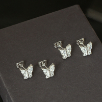 Anting-anting liontin kupu-kupu bunga trendi berlapis emas stainless steel dengan zircon untuk hadiah