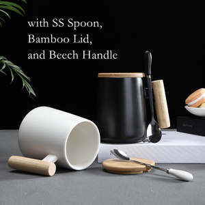 Tùy Chỉnh Hiện Đại Lớn 16Oz Bắc Âu Matte Trắng Đen Gốm Cốc Cà Phê Với Nắp Và Muỗng - Product Image 2