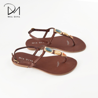MIA DIVA Nouveauté Sandales pour femmes de luxe ethniques ornées de pierres pour les vacances d'été à la plage