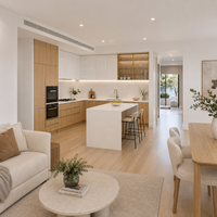 Carpenterie de cuisine sur mesure avec finitions en grain de bois et en couleur unie pour les projets de développement immobilier en Australie