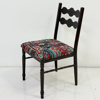 Chaise de salle à manger en bois massif avec imprimé ethnique bohème et revêtement en tissu, adaptée à la maison, au restaurant et à l'hôtel