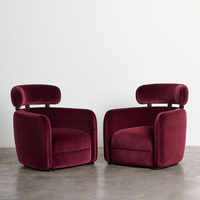 Fauteuil de loisirs vintage Yicheng en bois massif, rembourré en velours bordeaux, pour hôtel et salon domestique
