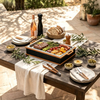 Ensemble de réchauds professionnels avec base en bois et 8 coupelles pour bougies chauffe-plat, idéal pour banquets, buffets et restaurants