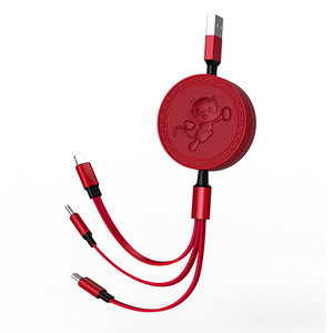 Pinou 3-In-1 Retractable <b>Charging</b> <b>Cable</b> 1M Red TPE Fast Charge With Logo Chinese Style Tiger Design - Product Image 5