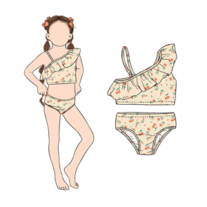 Toptan kızlar için pantolon ile 2 adet bir omuz fırfır <span class=keywords><strong>Bikini</strong></span> seti yaz aylarında bebek kız çocuk ve çocuklar yüzme - Product Image 5