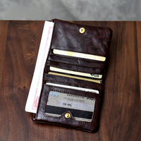 Portefeuille Bifold de Luxe pour Homme en Cuir Véritable Tanné Végétal, Porte-Cartes avec Fenêtre d'Identité et Bouton Pression, Portefeuille Professionnel Minimaliste