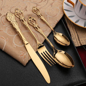 Di lusso antico manico in acciaio inox Vintage posate posate per banchetti posate in argento e oro per il matrimonio - Product Image 2
