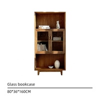 Meuble Wabi Sabi, bibliothèque en verre à plusieurs grilles, salon, armoire en bois massif moderne de haute qualité avec porte à battants, personnalisable