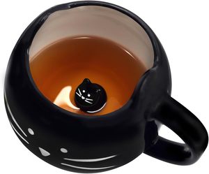 Cute <b>Ceramic</b> Cat Coffee <b>Mug</b> 12 oz Cat Lovers Kitty Tea <b>Mugs</b> Gifts for Women Girls Black - Product Image 1