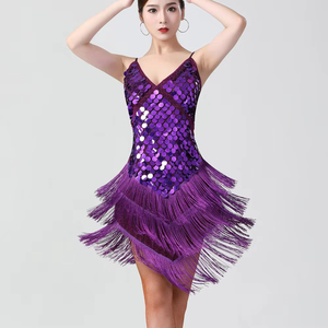 Robe à franges et sequins style Gatsby des années 20, sexy, col en V, bretelles spaghetti, costume de danse latine, robe de soirée <span class=keywords><strong>Charleston</strong></span> des années 1920, <span class=keywords><strong>déguisement</strong></span> de <span class=keywords><strong>Charleston</strong></span> pour femme - Product Image 1
