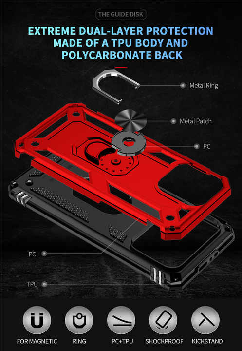 2 in 1 Shockproof Anti-drop Hybrid Car Mount Stand Case Armor PC TPU Mobile Phone Case for iPhone 13 12 11 14 15 Pro Max